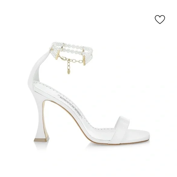 Manolo Blahnik White Pearl-Adorned Heels
